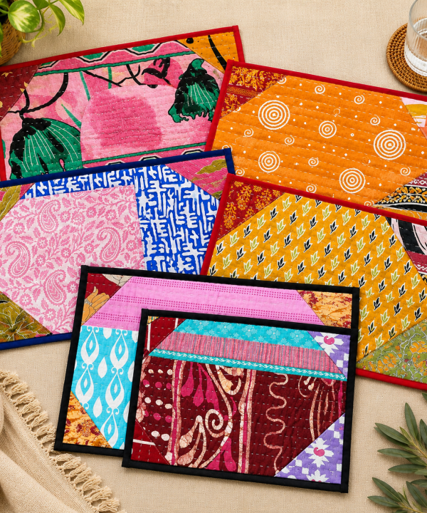Vintage Kantha Floral Placemats Set -Assorted