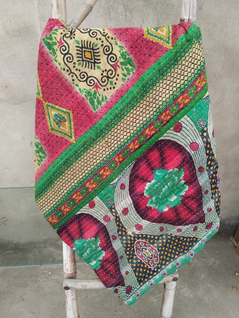 Floral Polka Vintage Kantha Quilt