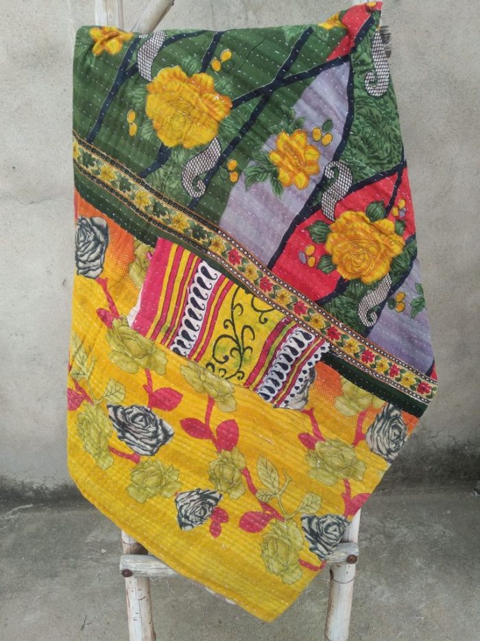 Floral Cotton queen Kantha Quilt | Kantha Quilts Online