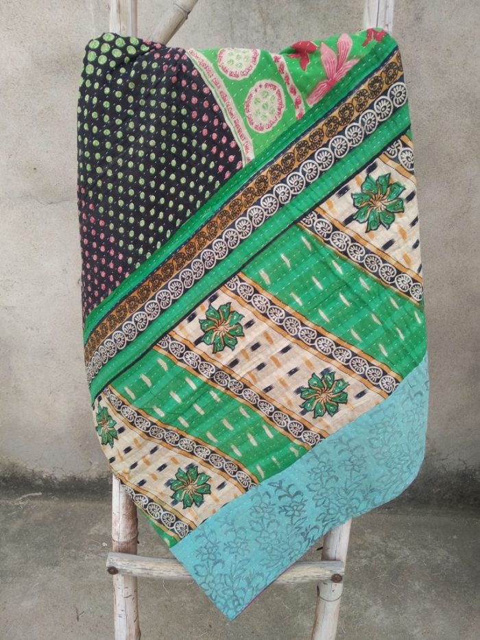 Vibrant colored Vintage Kantha queen Quilt Indian Kantha Online