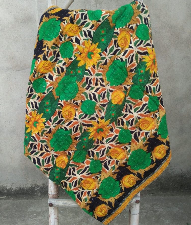 queen Turquiose Paisley Kantha Quilt | Artisan Kantha Wholesaler