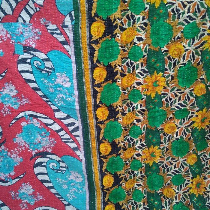 queen Turquiose Paisley Kantha Quilt Artisan Kantha Wholesaler