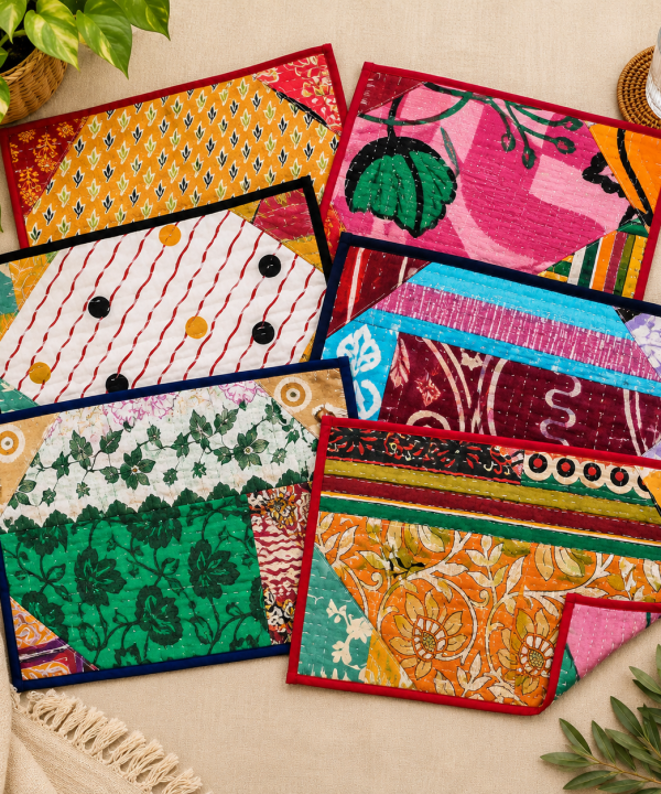 Polka Dot Kantha Placemats Set -Assorted