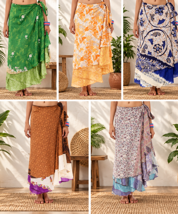 Recycled Sari Wrap Skirt lot of 5pcs