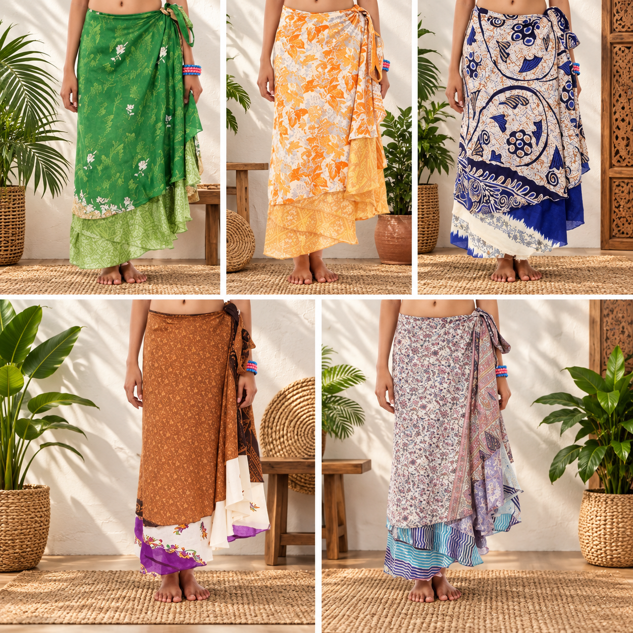 Recycled Sari Wrap Skirt lot of 5pcs