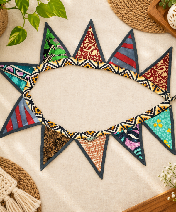 Floral Kantha Embroidered Bunting - Set of 2