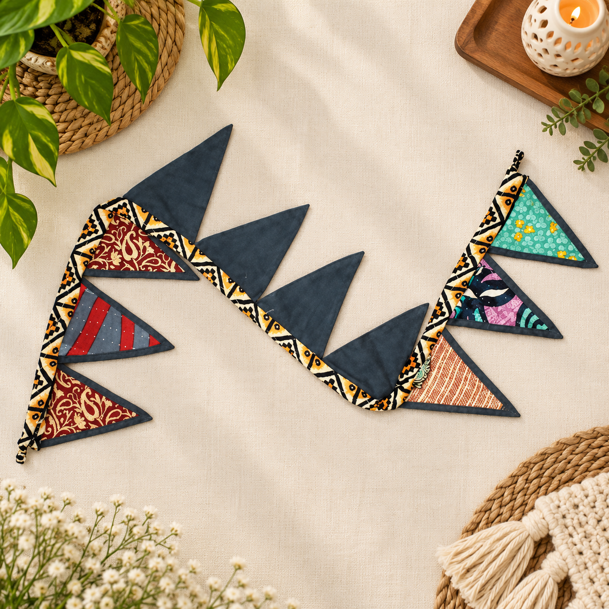 Floral Kantha Embroidered Bunting - Set of 2 - Image 4