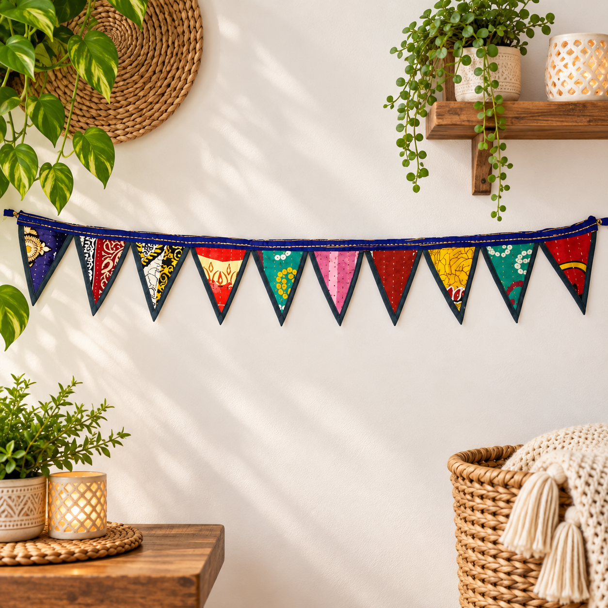 Floral Kantha Window Valance - Set of 2 - Image 3