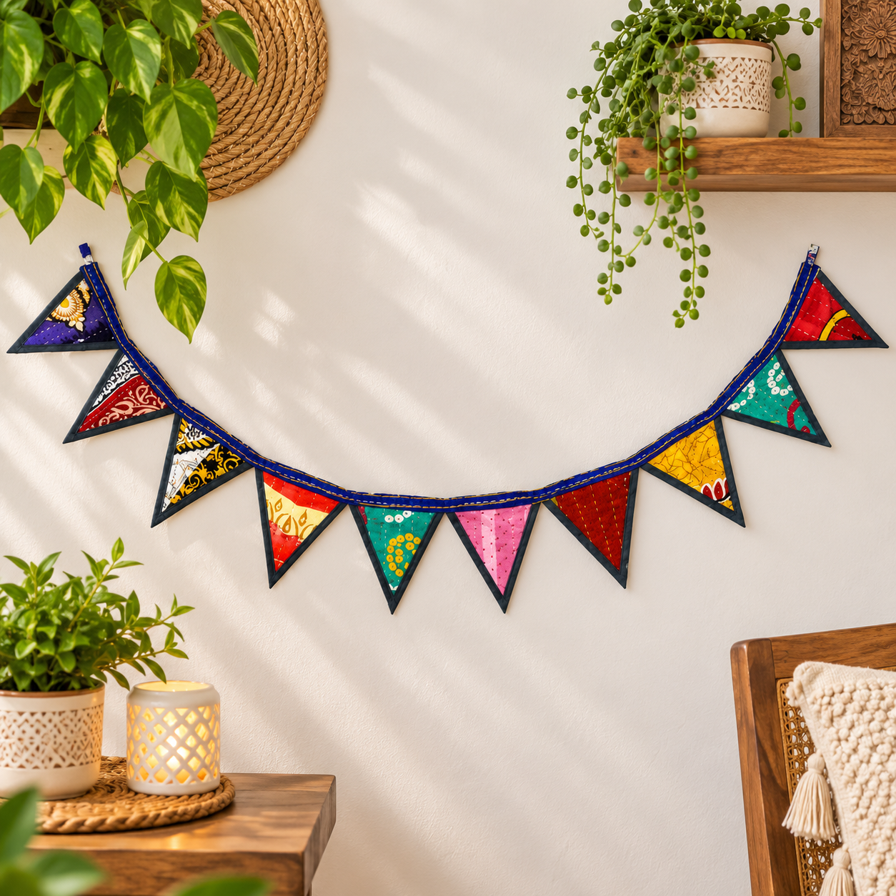 Floral Kantha Window Valance - Set of 2 - Image 4