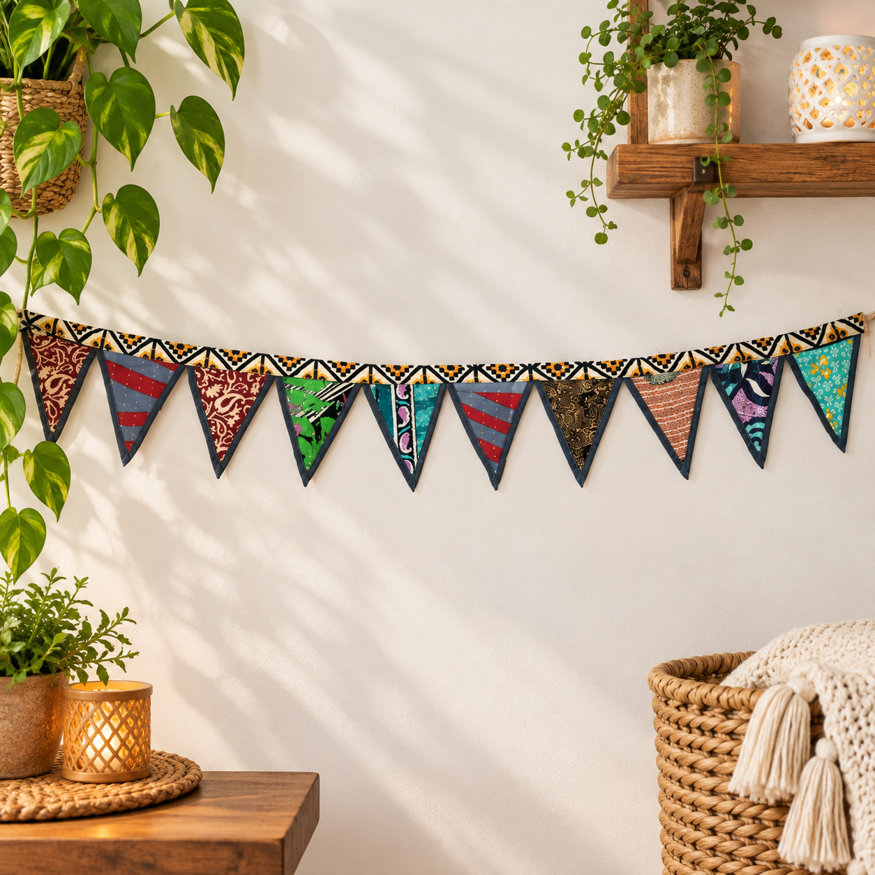 Floral Kantha Embroidered Bunting - Set of 2 - Image 3