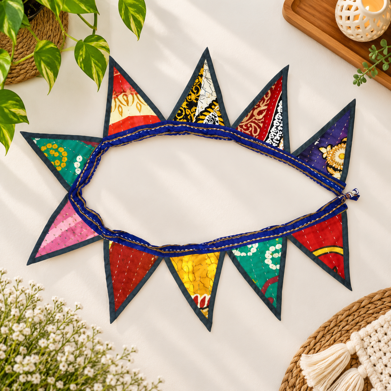 Floral Kantha Window Valance - Set of 2