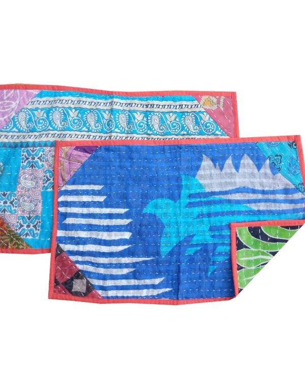 Kantha Embroidered Table Placemat - Set of 2 -Assorted