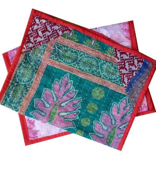 Alternative view of Reversible Handstitched Kantha Placemat - Set of 2 -Assorted