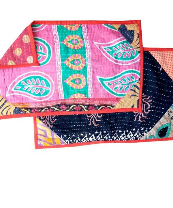 Indian Reversible Kantha Placemat - Set of 2 -Assorted