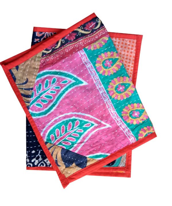 Alternative view of Indian Reversible Kantha Placemat - Set of 2 -Assorted