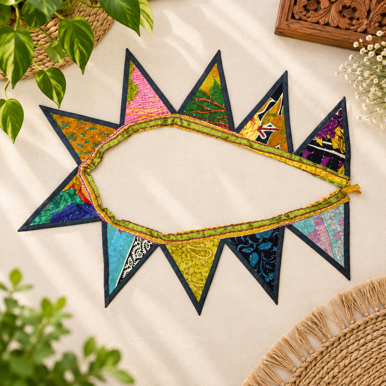 Kantha Embroidered Bunting - Set of 2