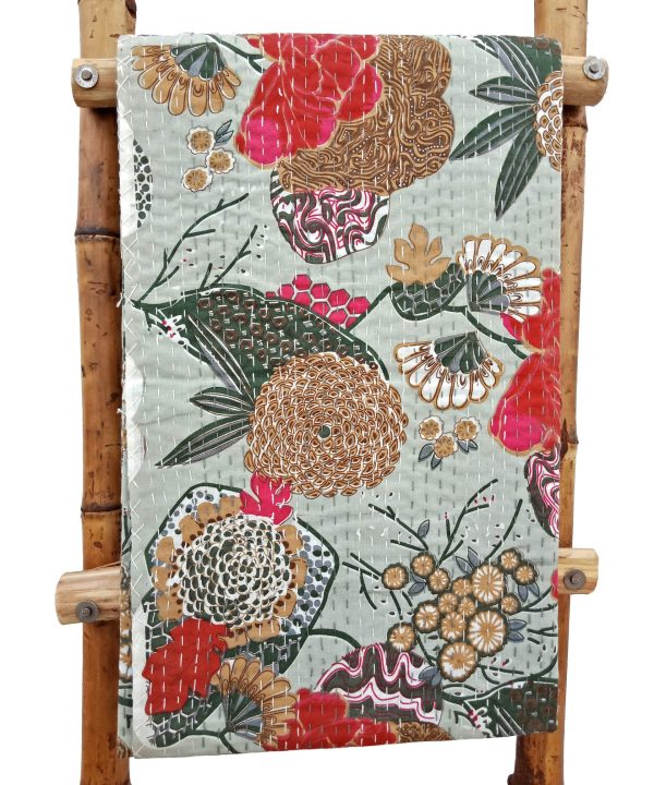 Fruilt Floral Kantha Throw Grey Light