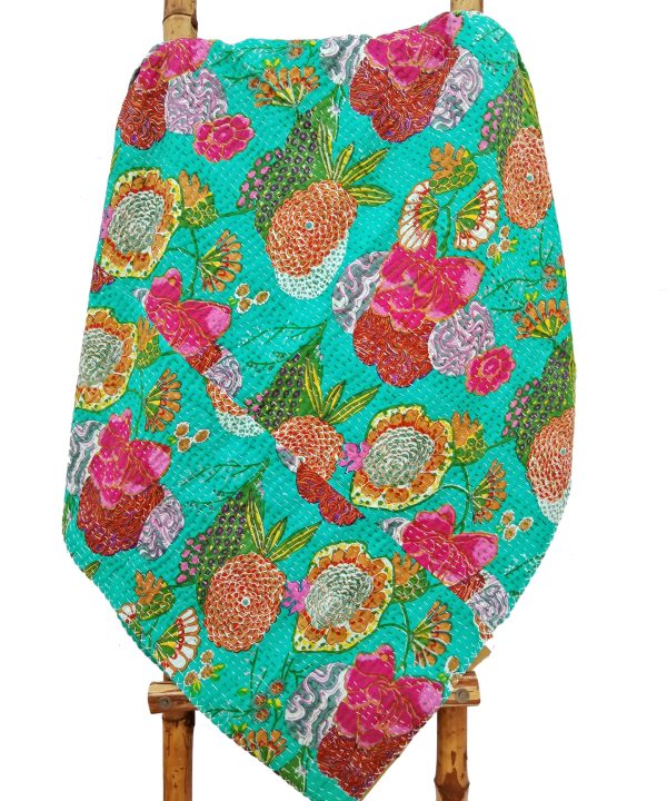 Alternative view of Fruilt Floral Kantha Throw Teal Green