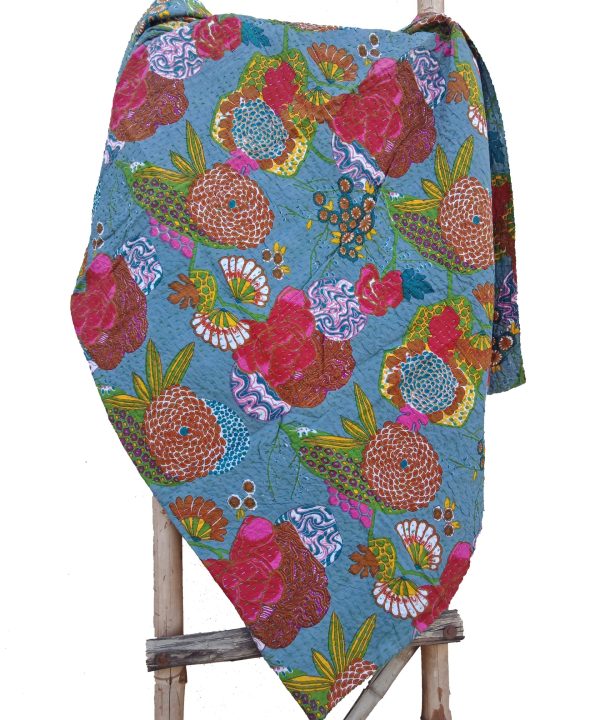 Alternative view of Fruilt Floral Kantha Throw Grey