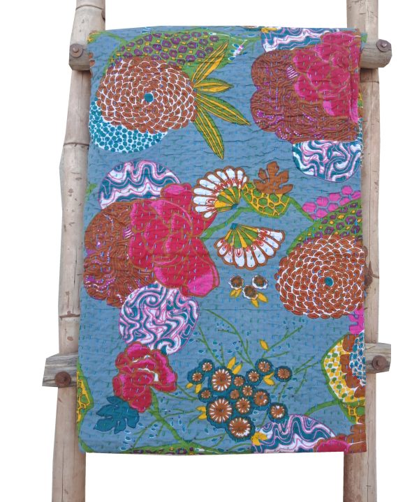 Fruilt Floral Kantha Throw Grey