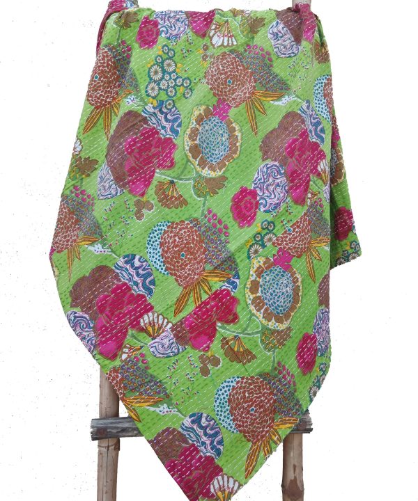 Alternative view of Fruilt Floral Kantha Throw Parrot Green