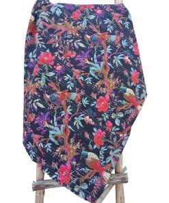 Alternative view of Bird Floral Kantha Throw Blanket