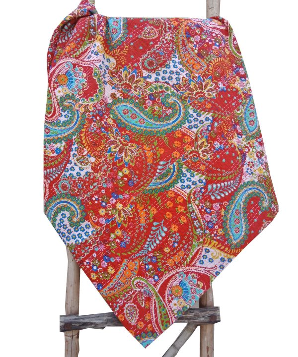 Alternative view of Red Floral Paisley Kantha Quilt