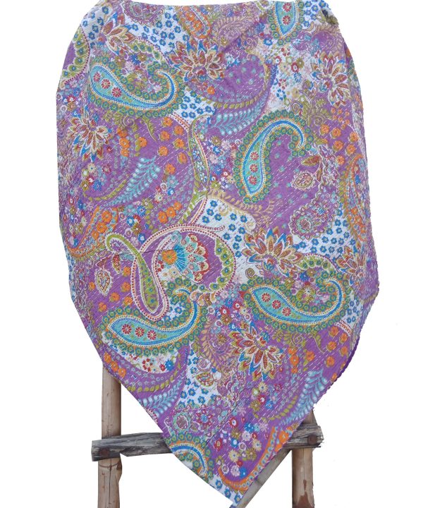 Alternative view of Purple Paisley Kantha Blanket