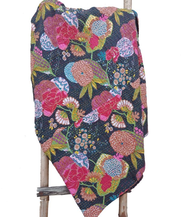 Alternative view of Fruilt Floral Kantha Throw Black