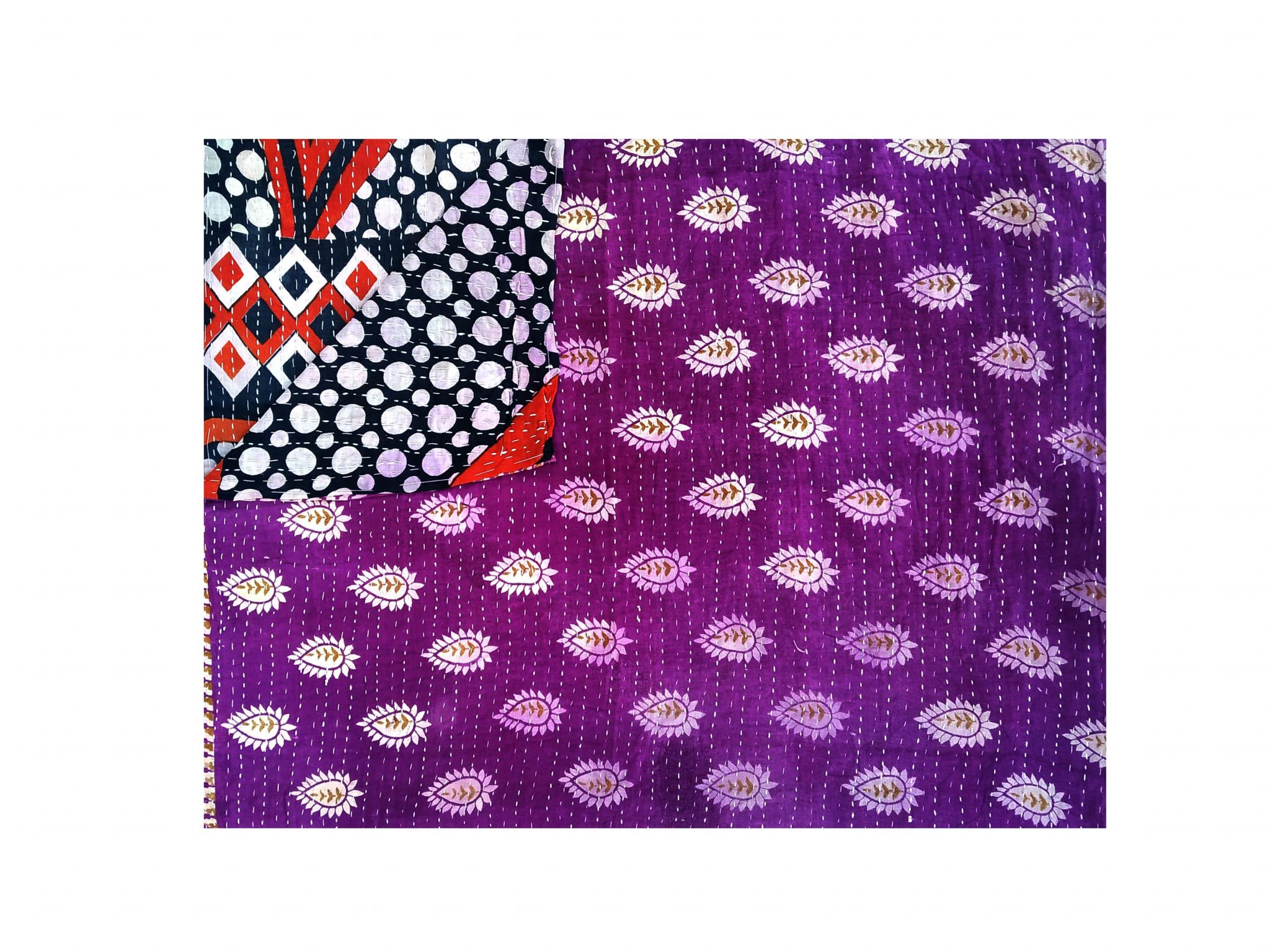 Black Leaf Vintage Kantha Quilt Kantha Quilts Reversible Throws