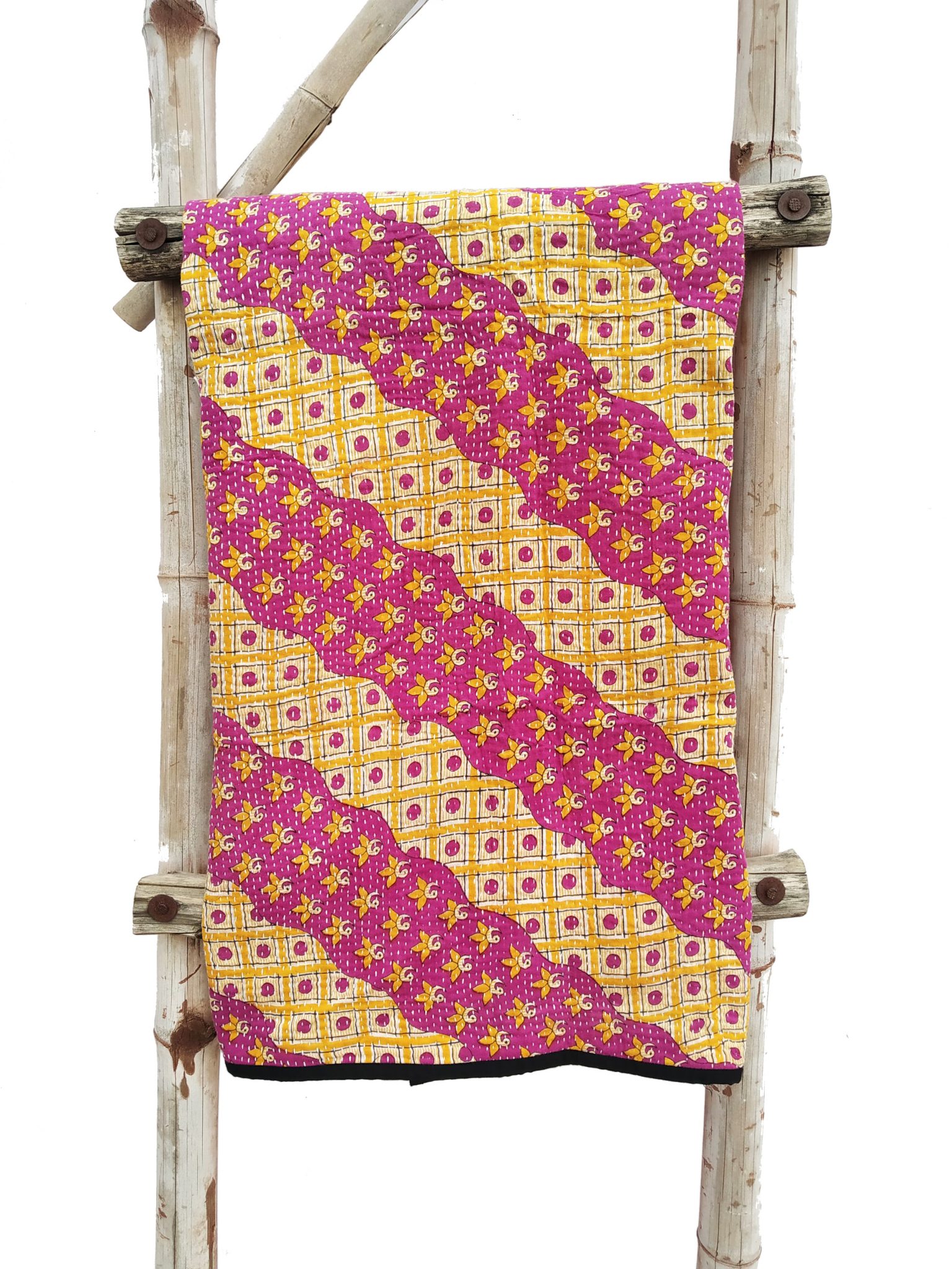 Floral Polka Reversible Baby Kantha Quilt Vintage Kantha Quilts