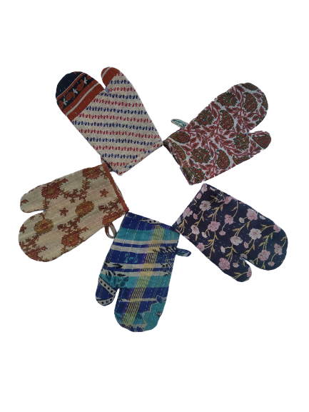 Kantha Oven Mitts Set - Boho Oven Gloves