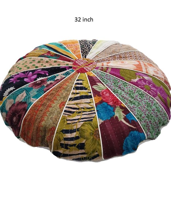 Indian Floral Kantha Floor Cushion Cover