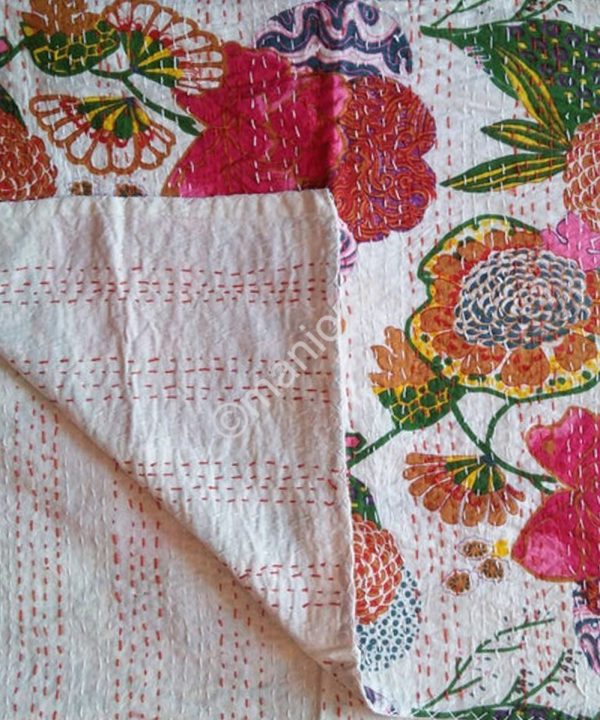 Tropical Floral  Fruit Kantha Throw