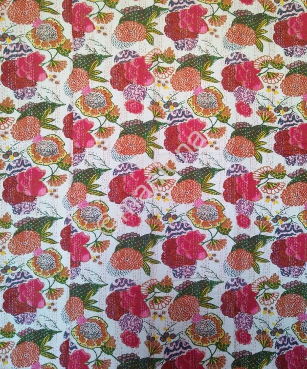 Alternative view of Tropical Floral  Fruit Kantha Throw