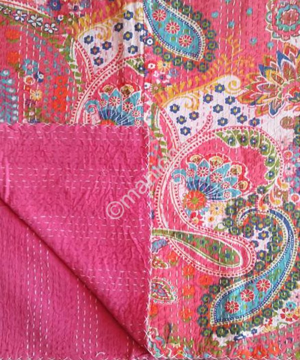 Paisley Floral Print Kantha Throw