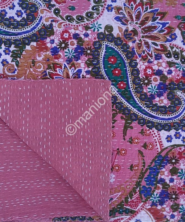 Floral Paisley Indian Cotton Kantha Quilt