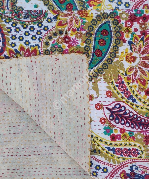 Indian Cotton Paisley Kantha Blanket