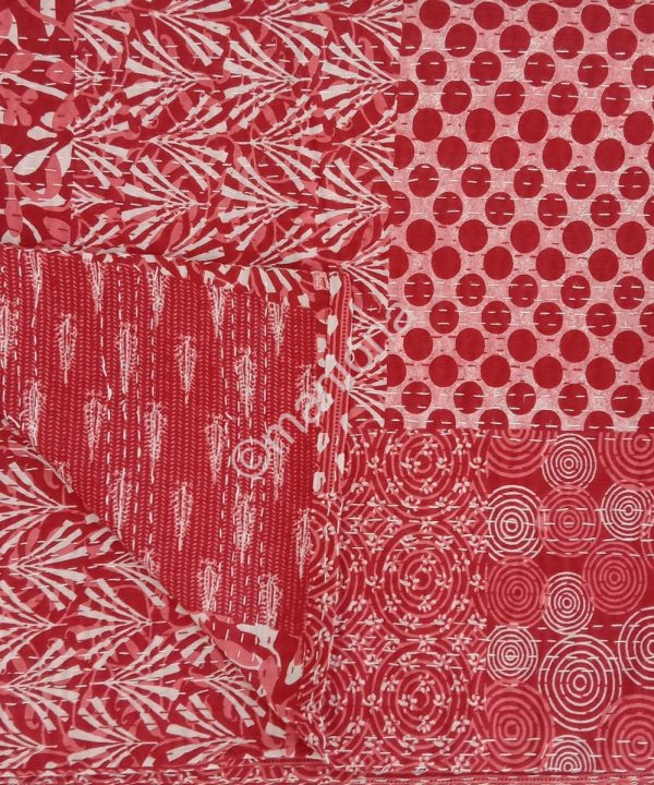 Spiral Polka Red Patchwork Kantha Throw