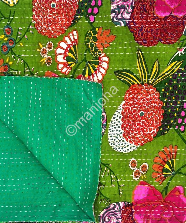 Decorative Indian Floral Fruit Kantha Throw