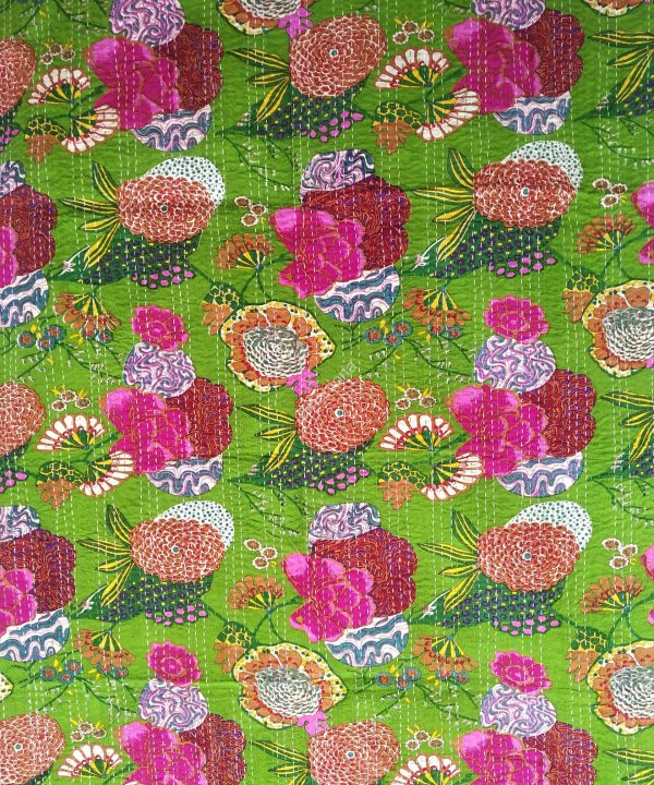 Alternative view of Decorative Indian Floral Fruit Kantha Throw