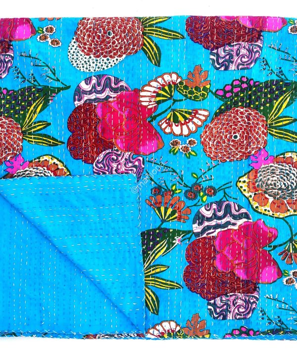 Decorative Indian Tropical Floral Fruit Kantha Blanket