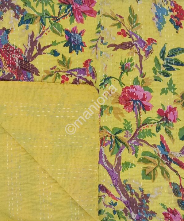 Bird Kantha Quilt Floral Print