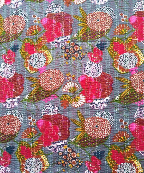 Alternative view of Bohemian Floral Fruit Kantha Blanket