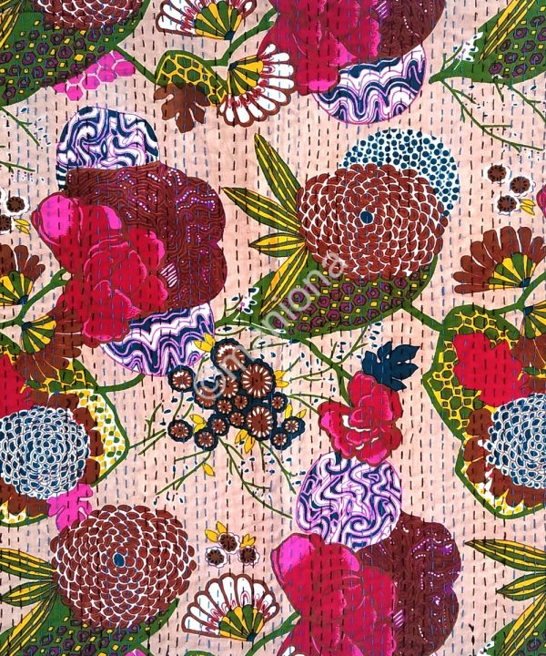 Alternative view of Handmade Floral Fruit Kantha Blanket