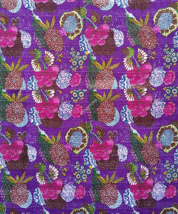 Alternative view of Floral Fruit Bohemian Kantha Quilt