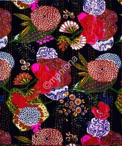 Alternative view of Indian Boho Floral Fruit Kantha Quilt