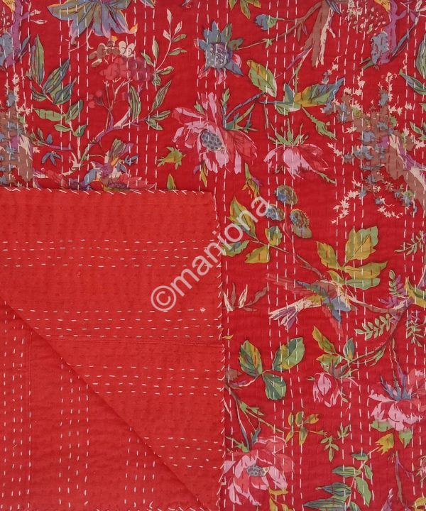 Indian Cotton Kantha Throw Floral Fruit Print