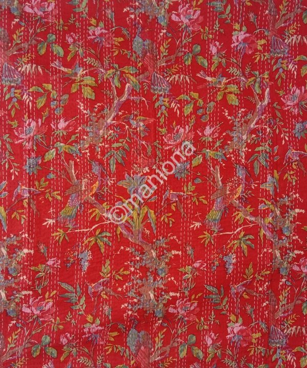 Alternative view of Indian Cotton Kantha Throw Floral  Fruit Print
