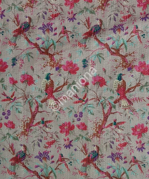 Alternative view of Bird Kantha Quilt Coverlet